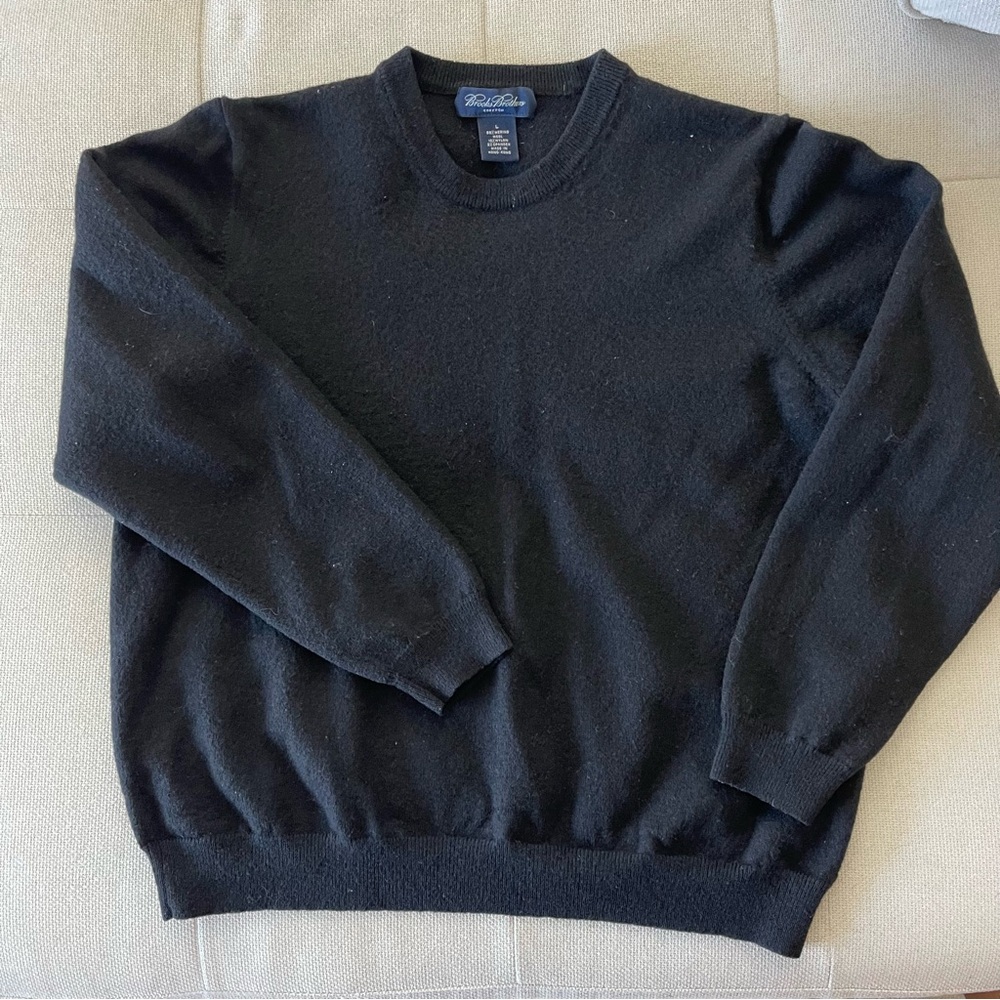Brooks Brothers Black Merino Wool blend Crew Neck Stretch Sweater in Large